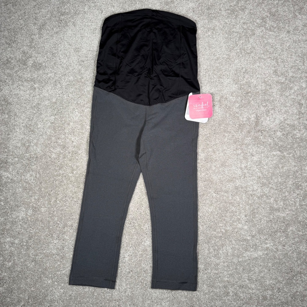 NWT Isabel Maternity Active Capri Pant Crossover Panel Black Gray‎ Size S